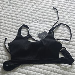 Zaful Black Ribbed Bralette Bikini Top Nwt